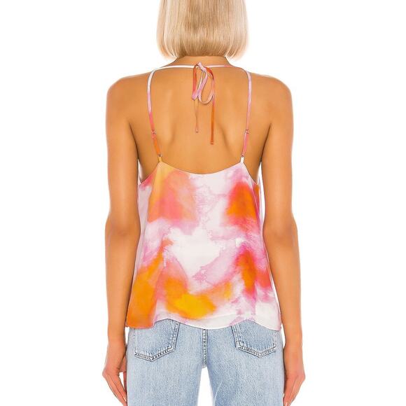 Parker Harlow Pink Orange Sunset Tie Dye Silk Blend Surplice Strappy Blouse - Picture 3 of 14